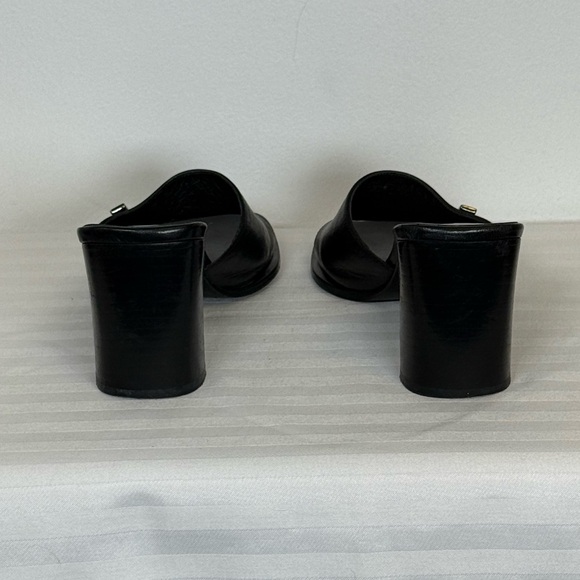 Gucci Black Leather Block Heel Mules Logo Plaque Made In Italy Women’s Size 6B - Picture 4 of 10
